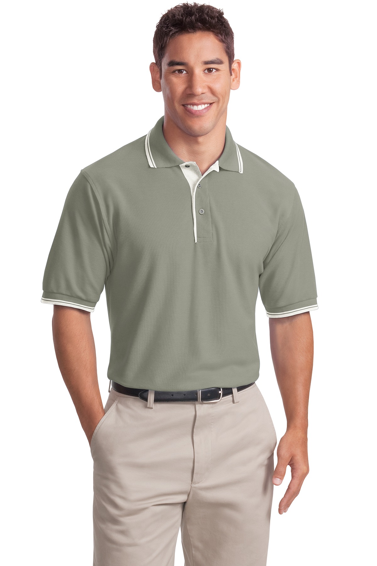 DISCONTINUED Port Authority Silk Touch Polo with Stripe Trim.  K501